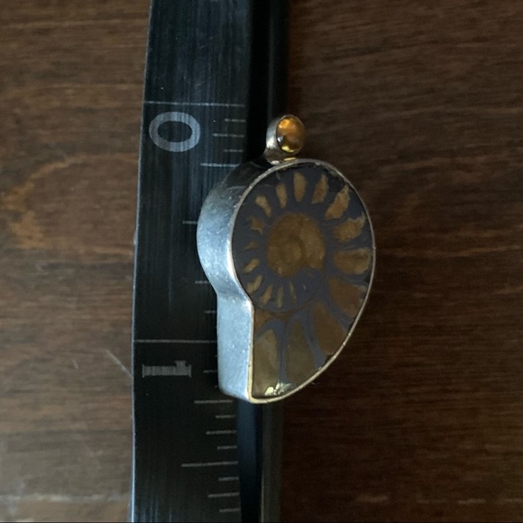 Vintage Ammonite Amber Echo of the Dreamer Sterling Silver Ring - Picture 5 of 13